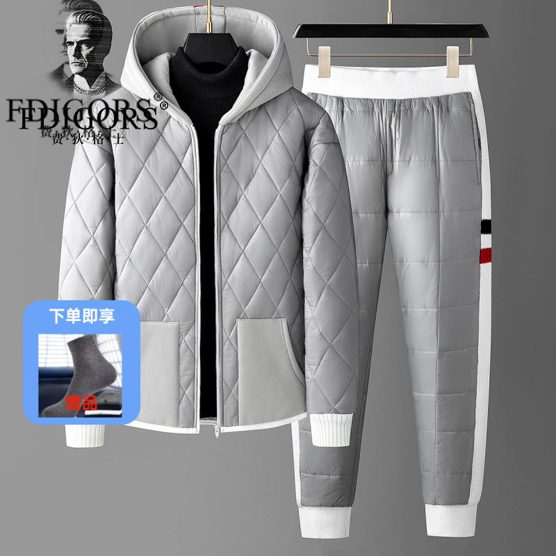 FDIGORS/费狄格士时尚套装男士冬季御寒保暖加厚菱格户外休闲套装