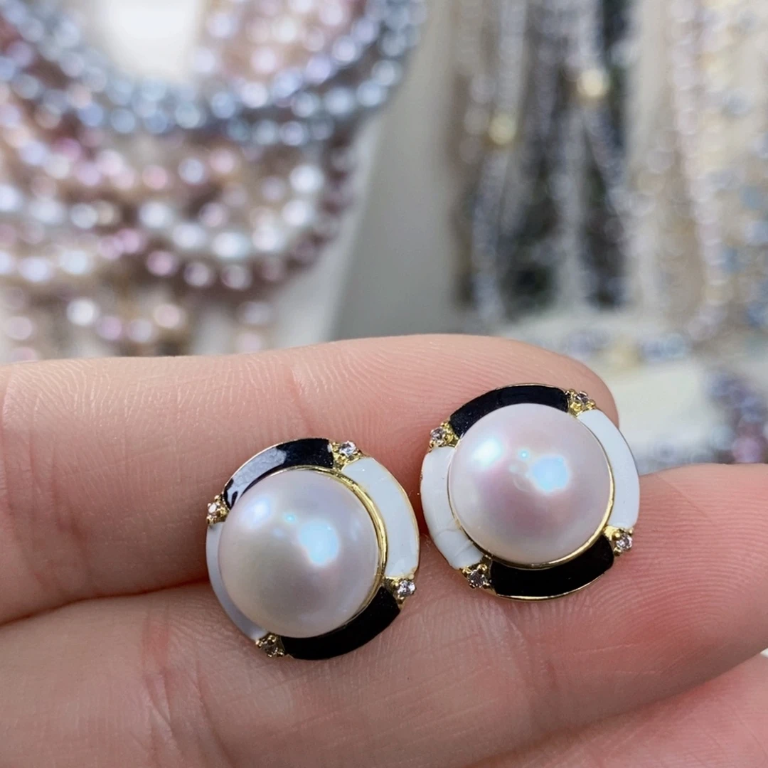 淡水珍珠耳饰银S925镶嵌