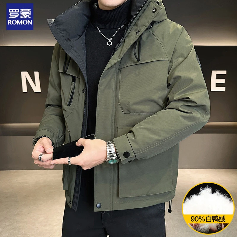 罗蒙羽绒服冬季男2025新款90白鸭绒加厚保暖户外冲锋衣工装外套
