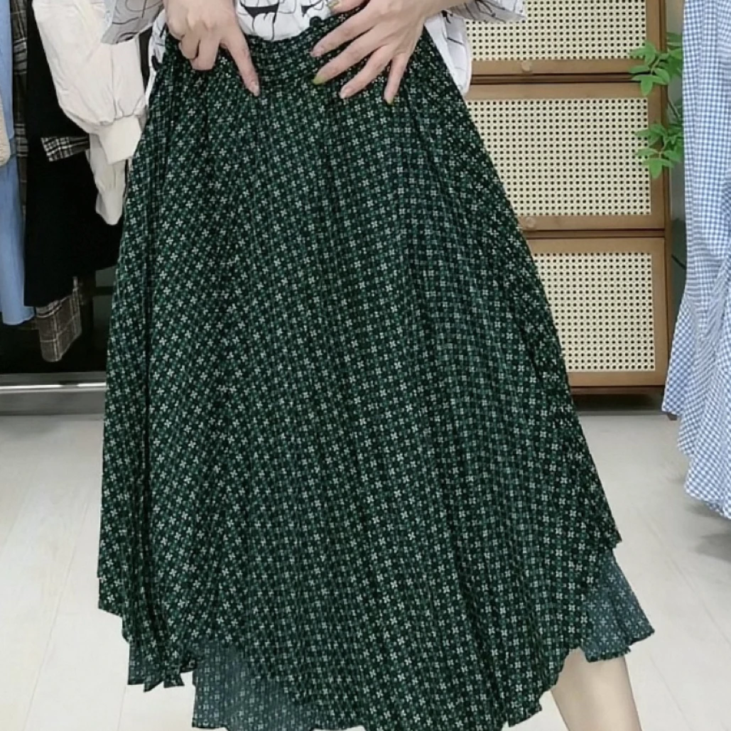 MB绿色百褶半裙8151