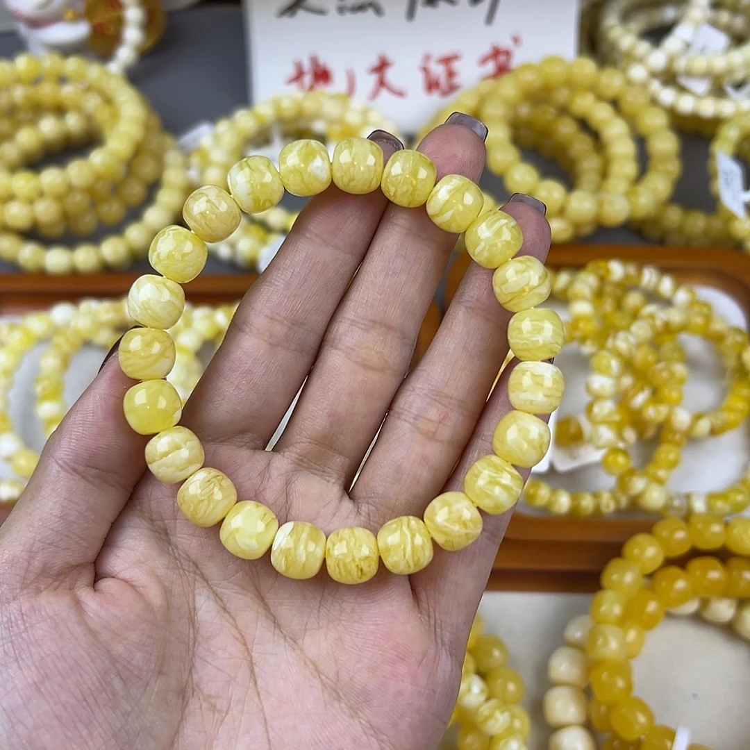 琥珀未镶嵌手链10mm 虎皮千层雪