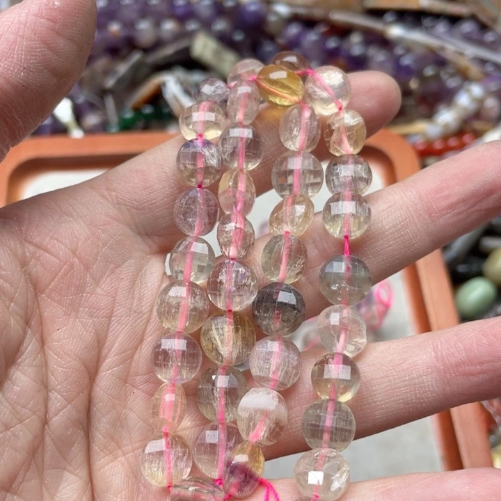 玛瑙/玉髓合金珠宝半成品一条10mm萤石切面圆饼