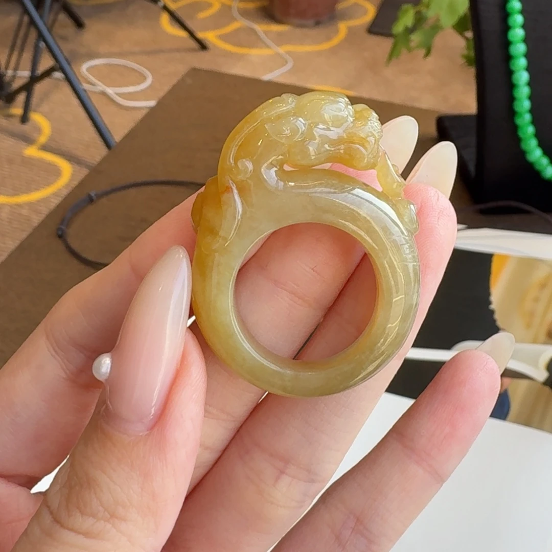 翡翠颈饰未镶嵌立体仿古龙头扳指23#