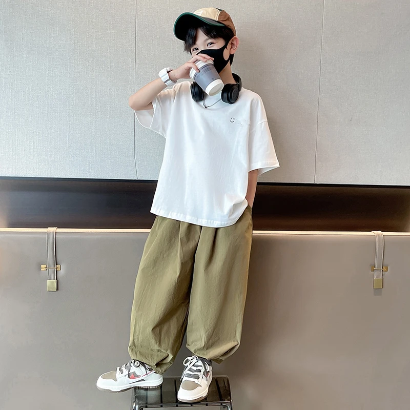 儿童装2025新款中大童薄两件套短袖速干长裤帅气韩潮男孩夏装