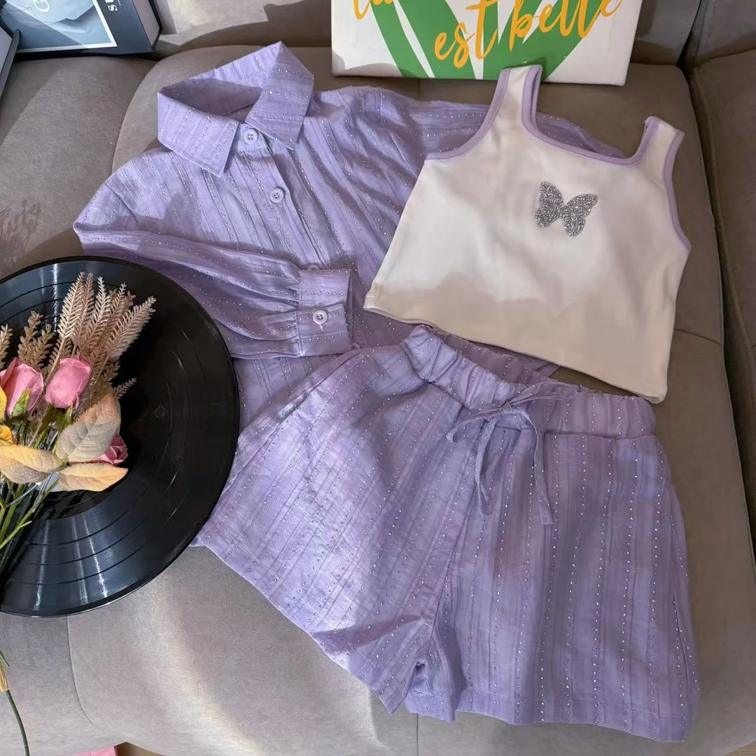 女童韩版时髦夏季套装2025儿童新款洋气外套内搭短裤休闲套装潮