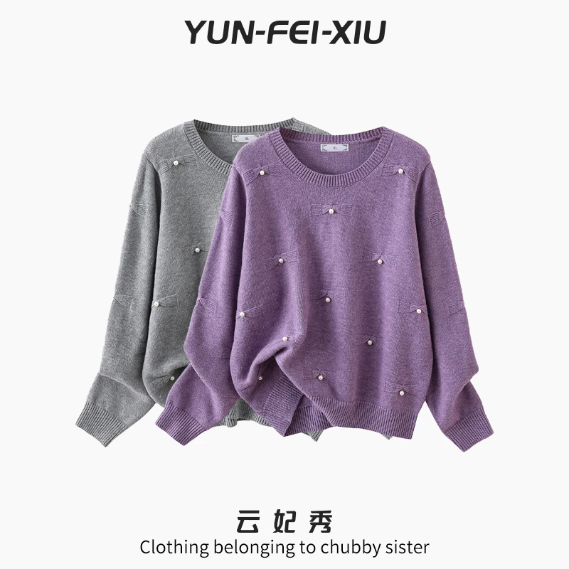 云妃秀大码女装针织衫宽松简约圆领时尚气质休闲微胖显瘦春92405