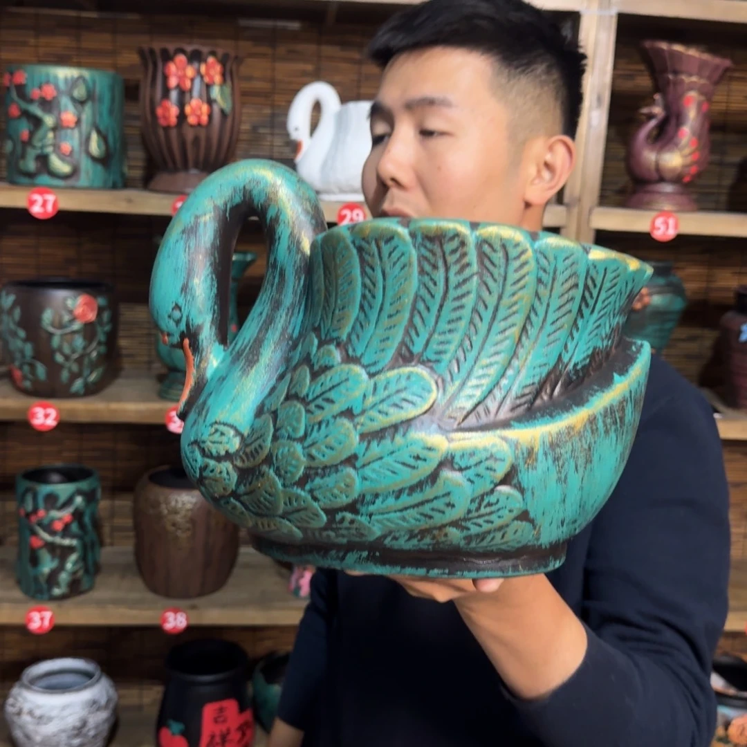红陶浮雕花盆炸炸炸