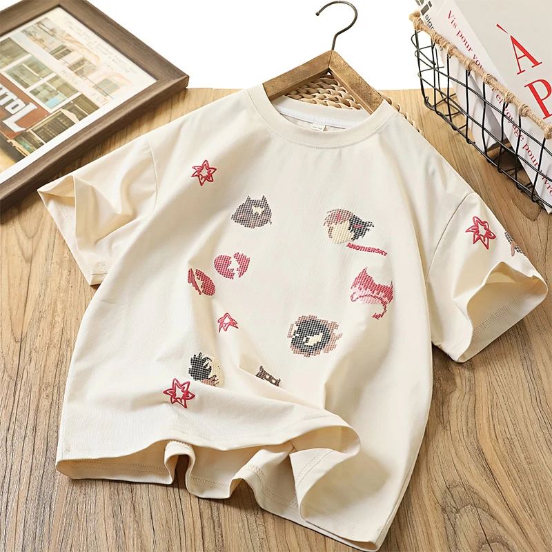 男童薄款短袖T恤衫2025夏装大童休闲半袖儿童洋气卡通小恶魔圆领