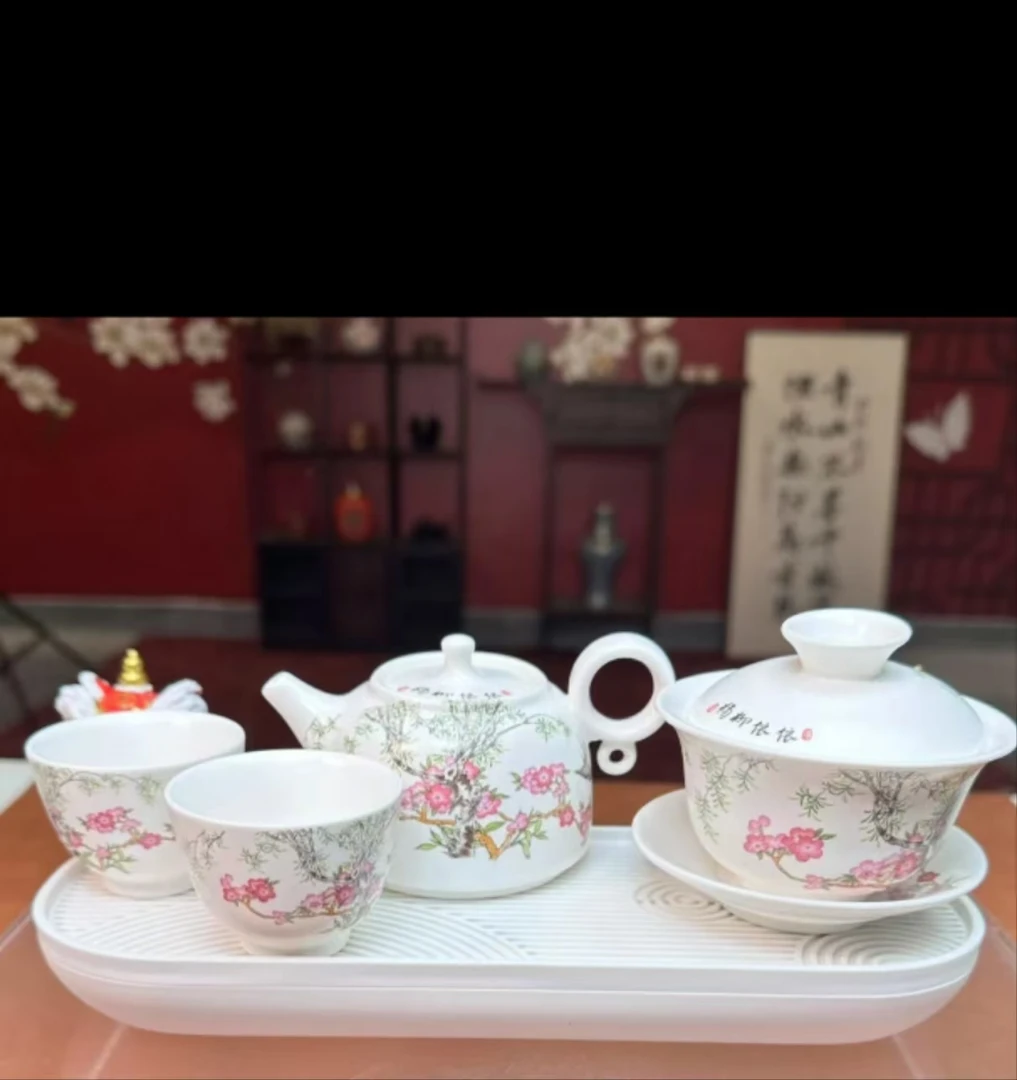 杨柳依依-一陶瓷盖碗带盖家用，一壶，两杯手工茶具2439茶杯高档