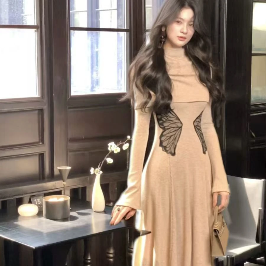 【团团女装】微胖大码女装刺绣新中式长袖连衣裙宽松秋冬女装两件套