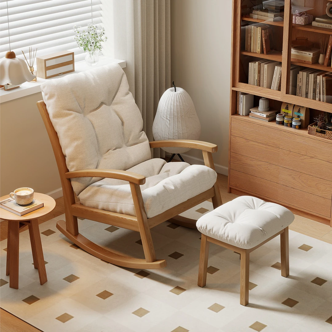 阑珊阁实木摇摇椅复古单人沙发椅新中式摇椅小户型懒人躺靠背椅