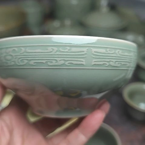 耀州窑老泥料饕餮纹米饭碗四只