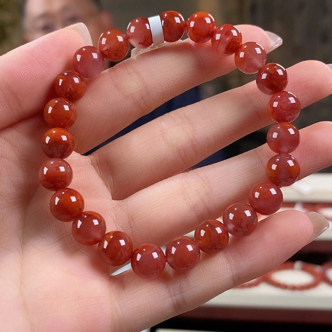南红玛瑙未镶嵌手串原矿8mm+瓦西火焰纹单圈手串