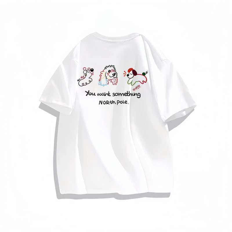 North Pole韩系甜美小狗短袖T恤2025夏季女装简约百搭ins短袖上衣