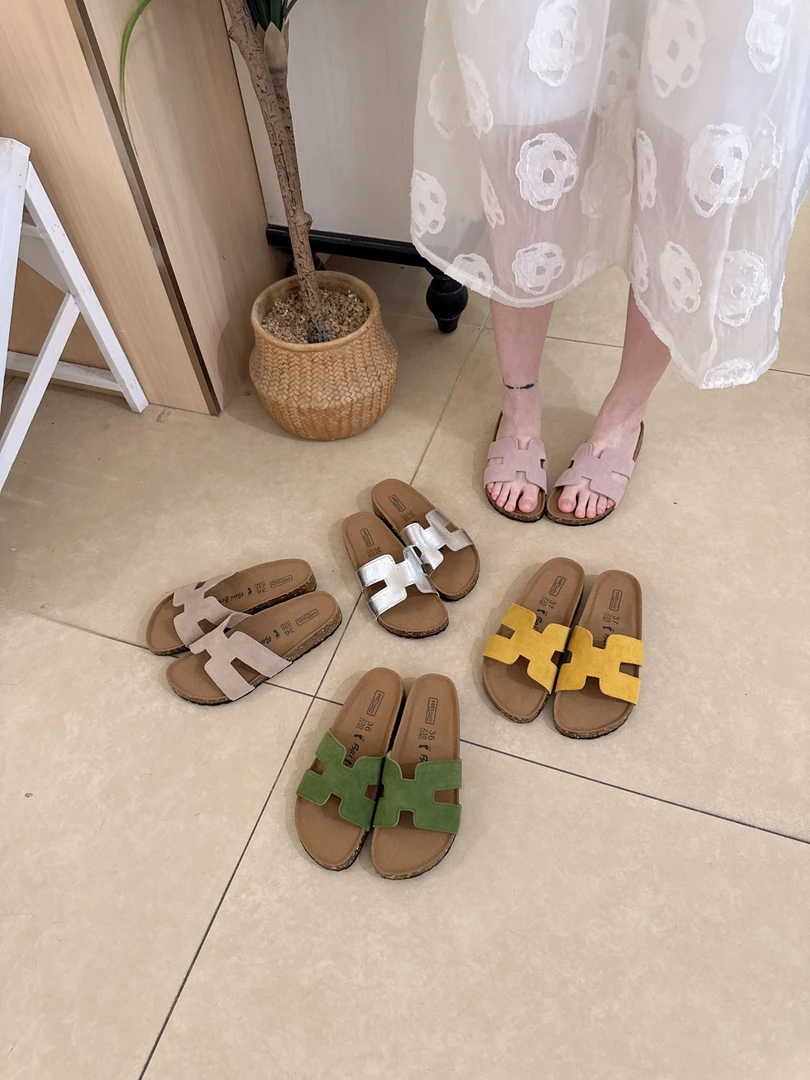 真皮法式时尚H拖高级感软底复古网红百搭外穿平底一字拖勃肯拖鞋