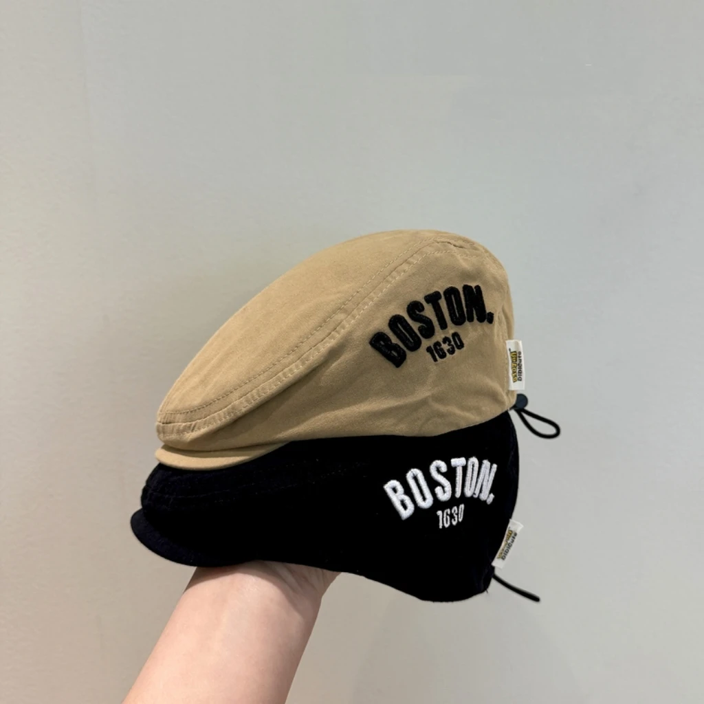 儿童贝雷帽男童春秋季复古字母前进帽女童洋气百搭凹造型鸭舌帽夏