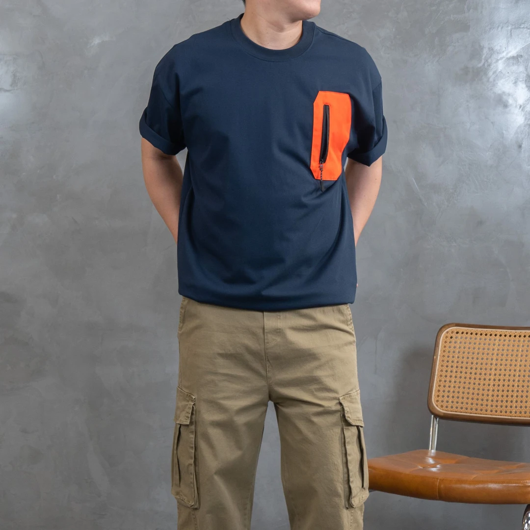 6便士2【UDS-G30重磅260克32支双纱户外短袖】潮棉撞色拉链口袋T恤