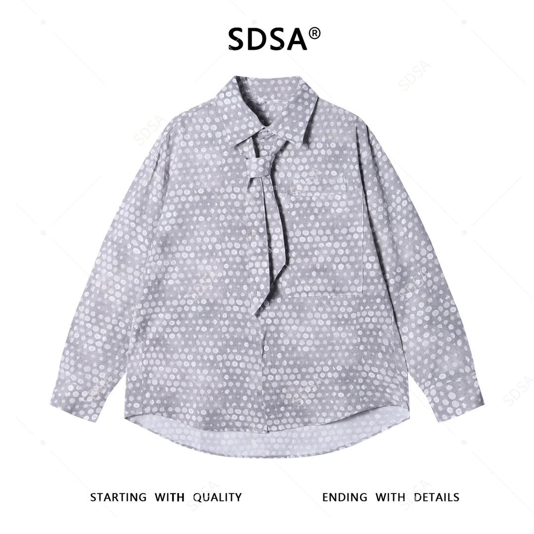 SDSA男士秋冬新款痞帅男装潮牌撞色领带设计长袖衬衫时尚简约衬衣