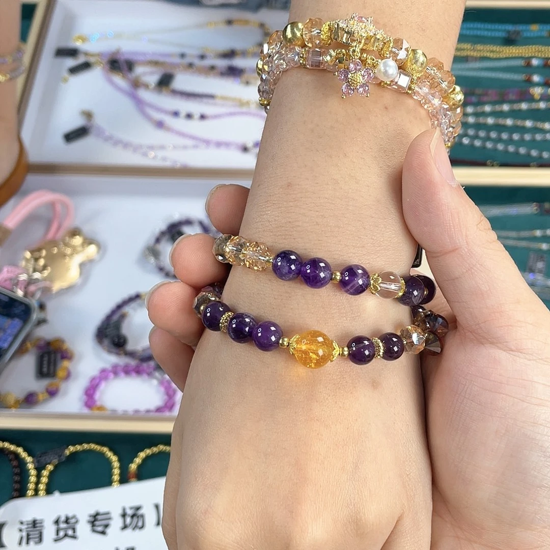 水晶手链银S925镀金镶嵌