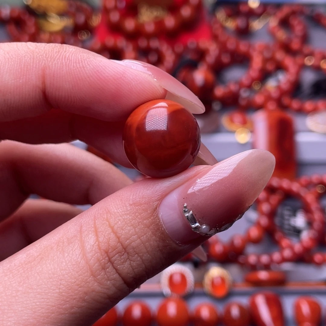 s***e南红玛瑙未镶嵌其他精品15mm瓦西玫红双色圆珠