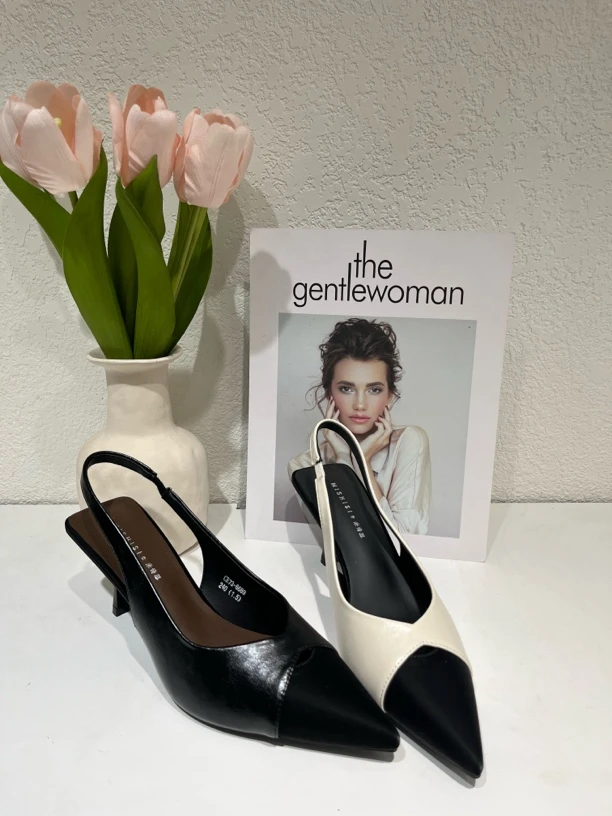 2025春夏新款法式包头凉鞋女细跟小香风尖头女鞋配裙子拼色单鞋