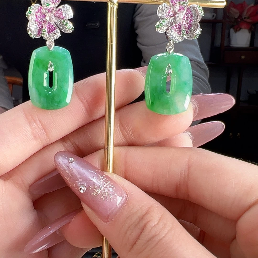 翡翠耳饰18K金镶嵌固定链接勿拍