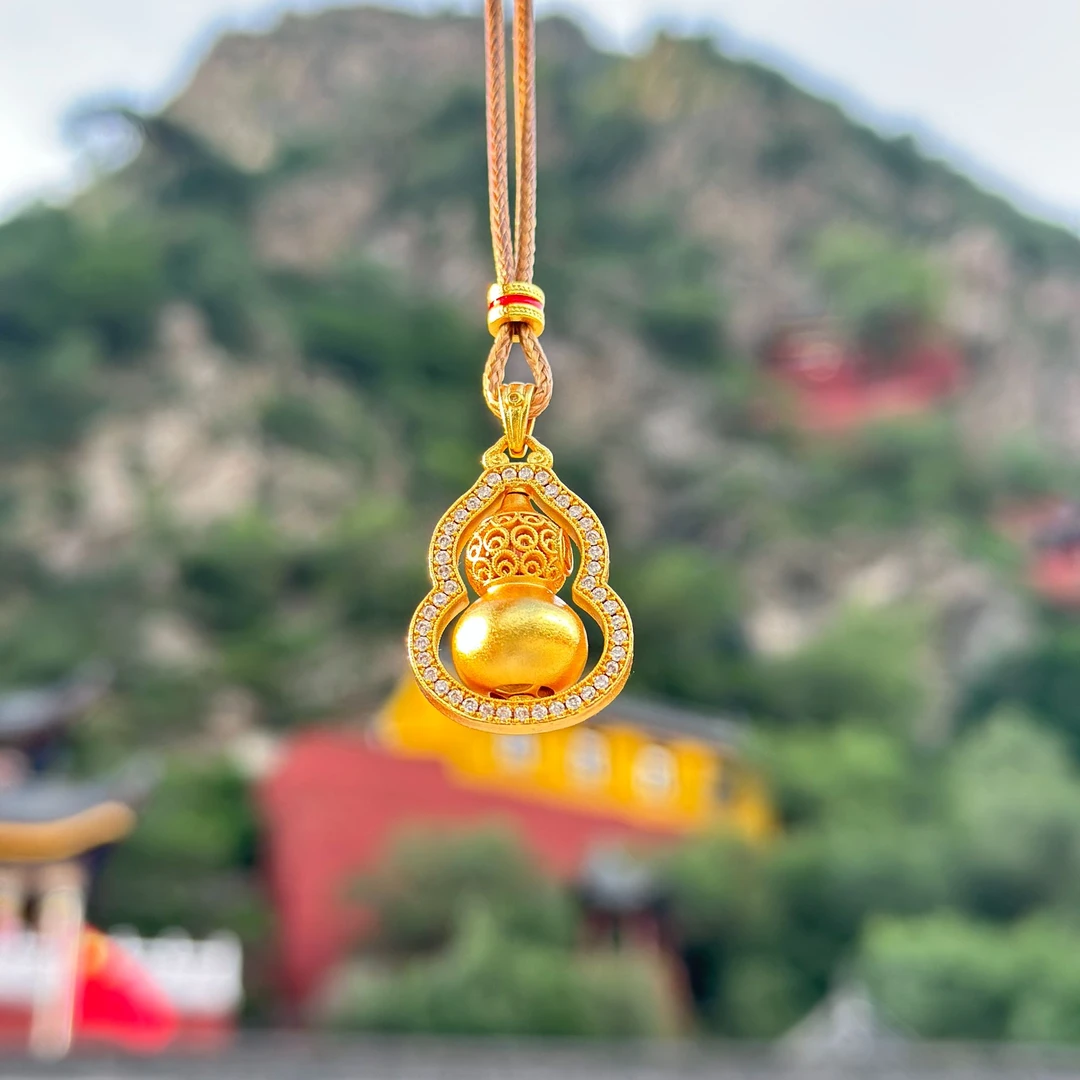 合金锦纶吊坠 铜鎏金双面镶钻葫芦吊坠
