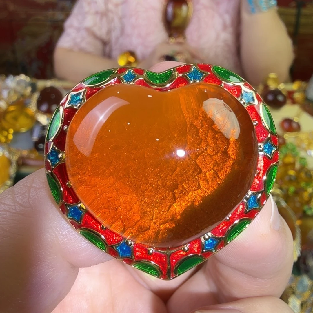 琥珀银S925镀金镶嵌戒指