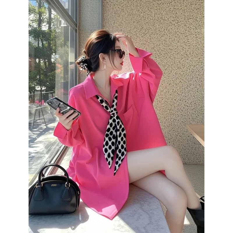 2025年新款小衫独特超好看洋气时髦设计感粉色领结长袖衬衫女春季