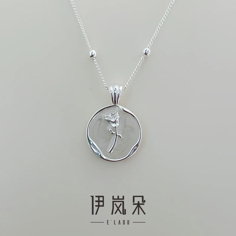 链子925银 伊岚朵【设计师】郁金香花项链|水波滴油印章大码锁骨链