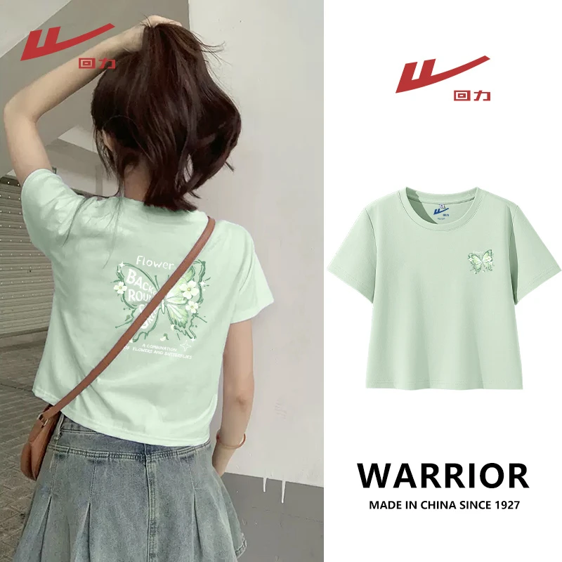 Warrior/回力洋气衣服短款休闲T恤夏季百搭设计感小众洋气衣服女