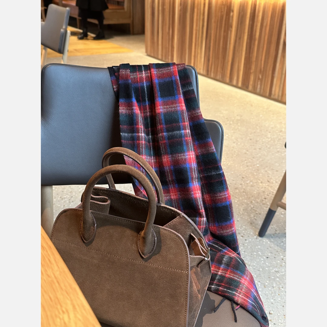 【Rumi如觅】红格围巾 轻奢经典小众秋冬保暖羊绒披肩围巾4728pj