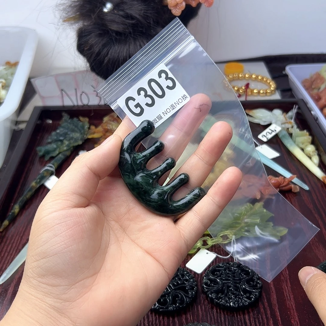 蛇纹石玉合金发饰小***啊