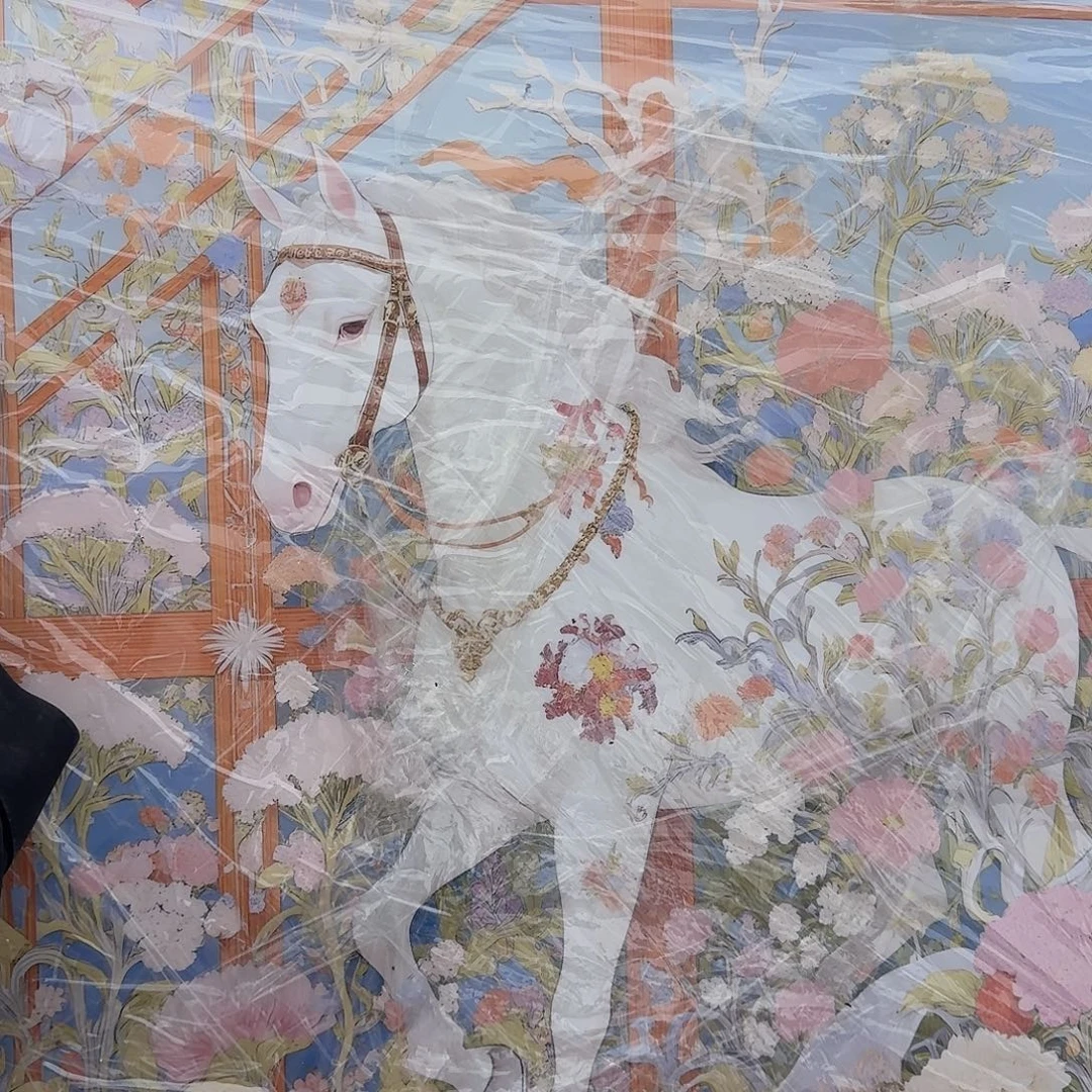 竖款繁花玉马4545