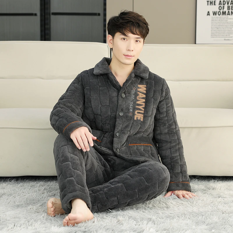 【一套过冬！】冬季男士棉睡衣三层夹棉加厚牛奶绒保暖加绒特厚