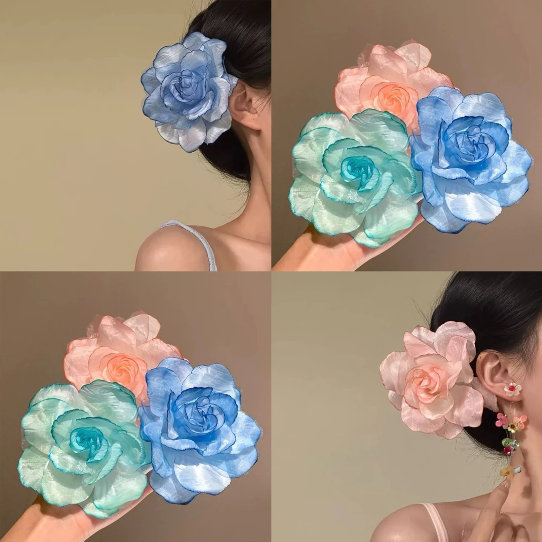 纯欲氛围感网纱花朵发夹女海边度假风侧边刘海夹发夹拍照道具头饰