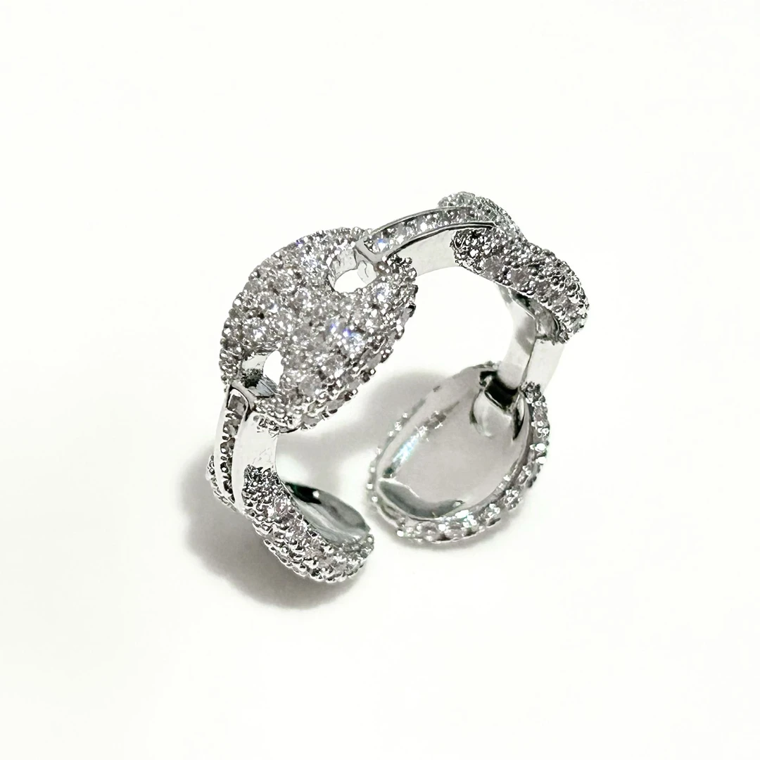 铜合金合成锆石戒指 4218西洋中古风 vintage复古猪鼻子开口戒指