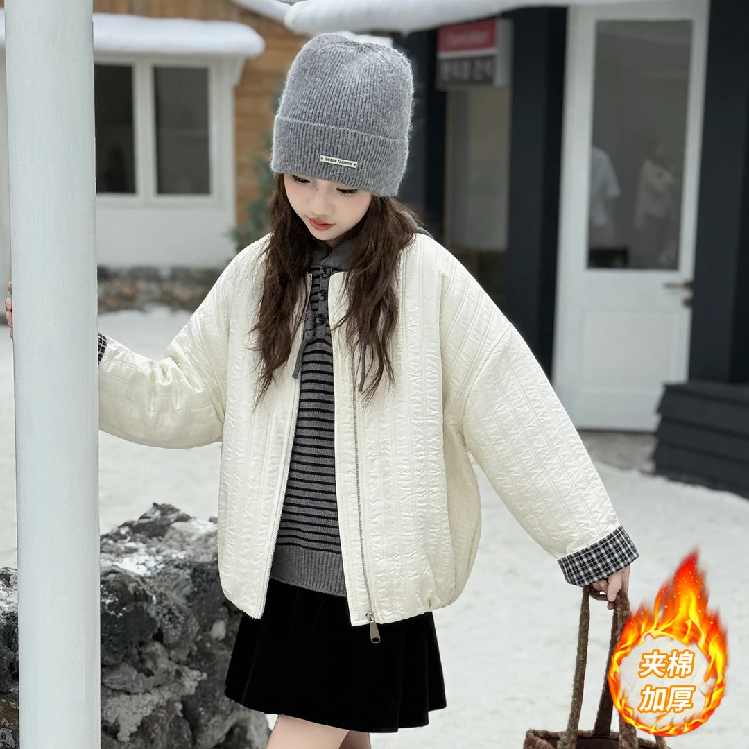 女童冬季外套2025新款洋气时尚加棉衍线衣服6-12岁女童中大童冬款
