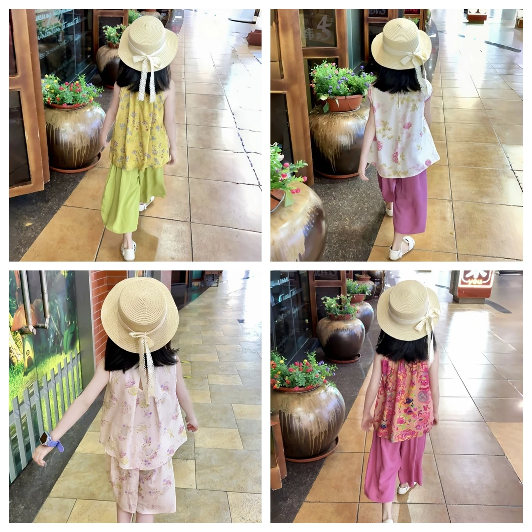 女童国风套装夏季2025新中式背心阔腿两件套套装合集