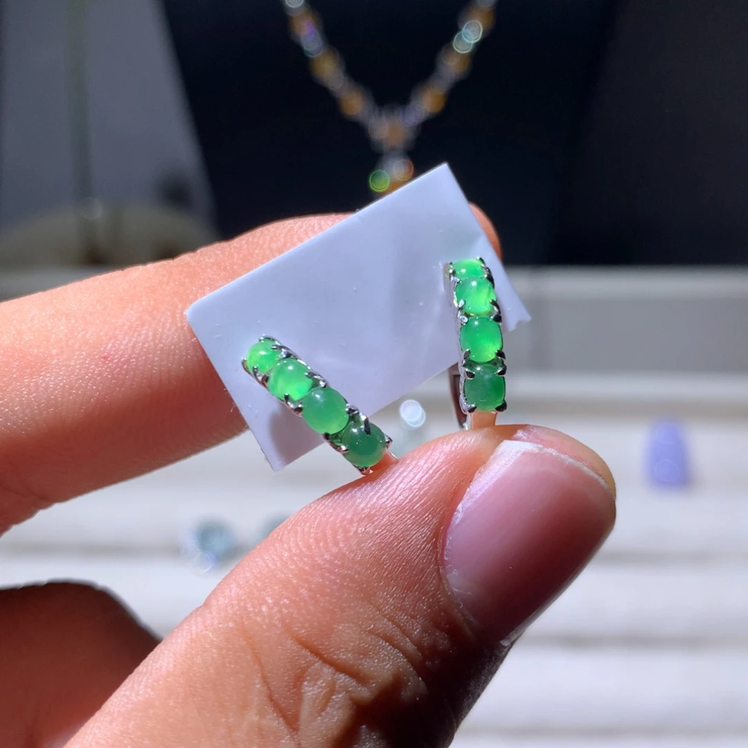 翡翠银S925镶嵌耳饰18