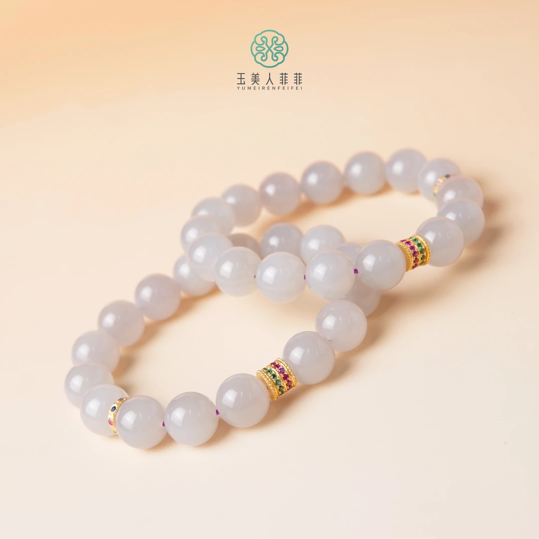 菲菲珠宝好@和田玉单圈圆珠手串约12mm/多样性发一
