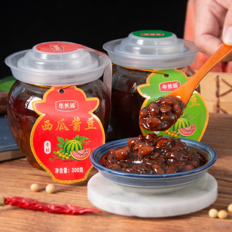 河南西瓜酱豆300克一大坛黄豆酱五香香辣两种口味