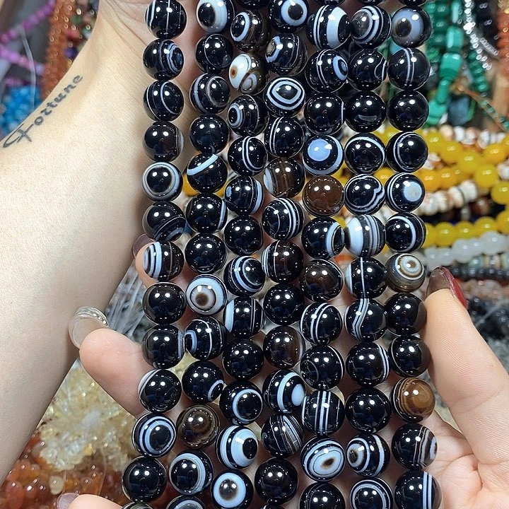 玛瑙/玉髓未镶嵌珠宝半成品放漏：缠丝眼睛玛瑙卡12mm