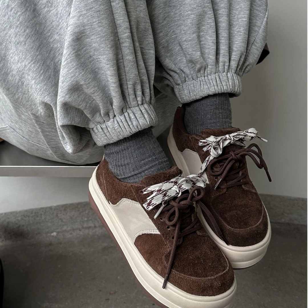 C1126-10 SGIRL TWTW真皮厚底复古双系带美拉德风板鞋秋季新款