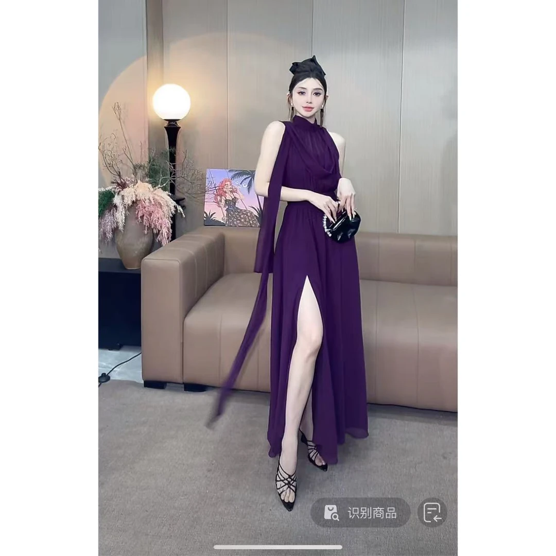 DACPAN-“氛围感美女”网纱收腰连衣裙 左侧开叉 2025/盼·PP 2532