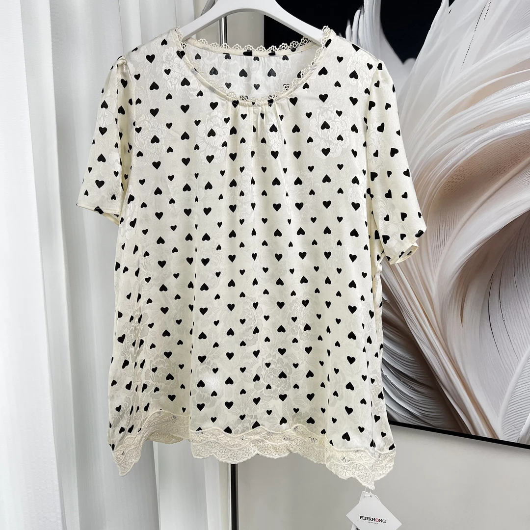 【妃儿红】T高品质夏季提花蕾丝女士短袖T恤-7679