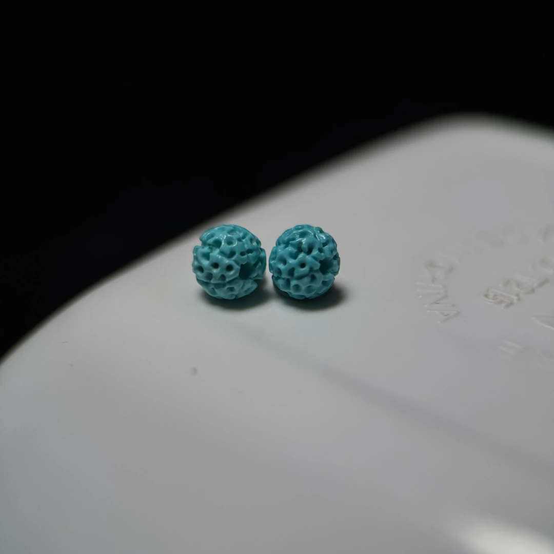 山与枢原矿绿松石手工雕刻金刚文玩腰弟子珠高瓷玉化蓝色地大质检