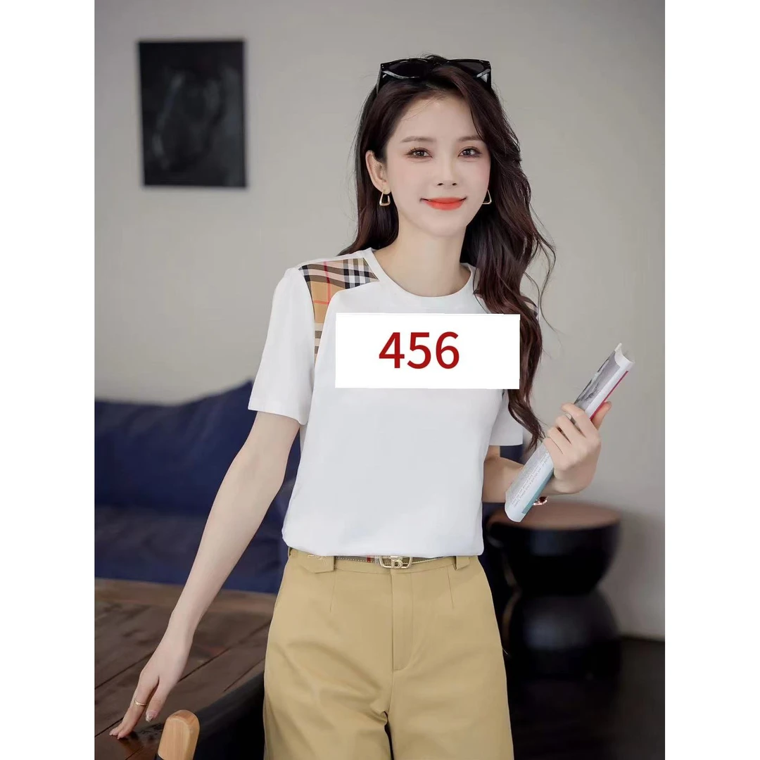 456-夏季新款拼接格子短袖