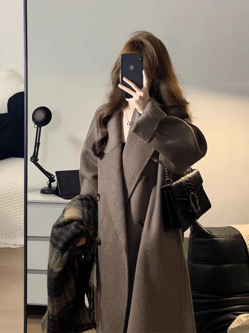 731-740 芳芳家女毛呢外套冬季韩版宽松慵懒风女士长大衣冬季呢子