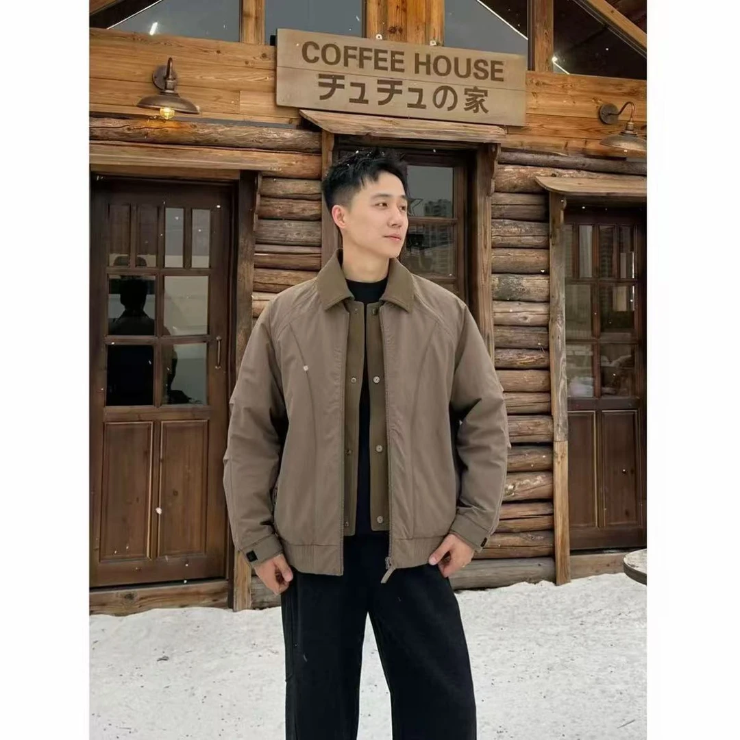 冬季新款拼接翻领棉服外套男士时尚百搭户外防风休闲保暖工装夹克